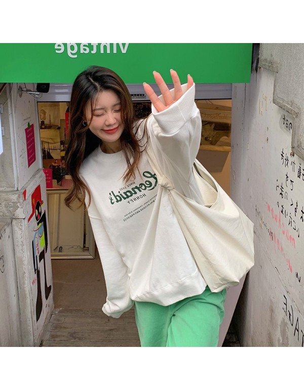 Harajuku wind sweater female ins Korean version of loose casual OVER tops Hong Kong style bottoming shirt student women tide wholesale