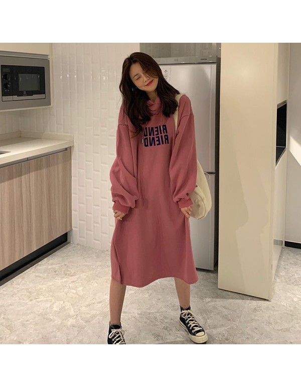 Harajuku wind mid-length sweater female ins Korean version of the striped long-sleeved dress winter Korean version of loose thin over the knee