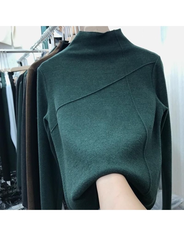De velvet half-high neck bottoming shirt female autumn and winter design sense tops Yangqi Slim warm students long-sleeved T-shirt Women's